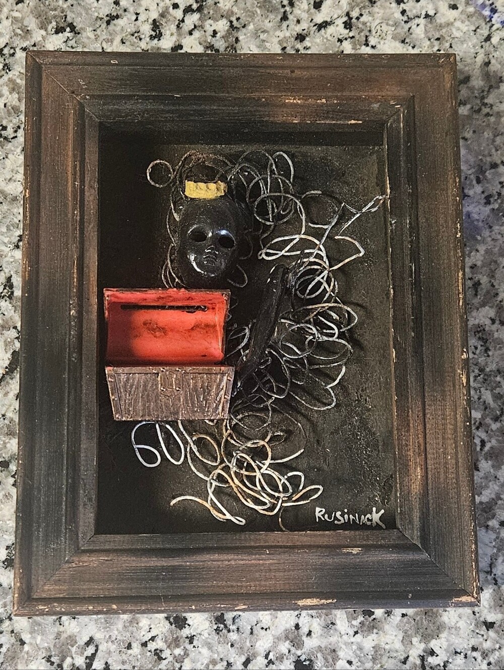 Vintage Signed Sherry Rusinack Original Mixed Media 3D Assemblage Shadowbox Art